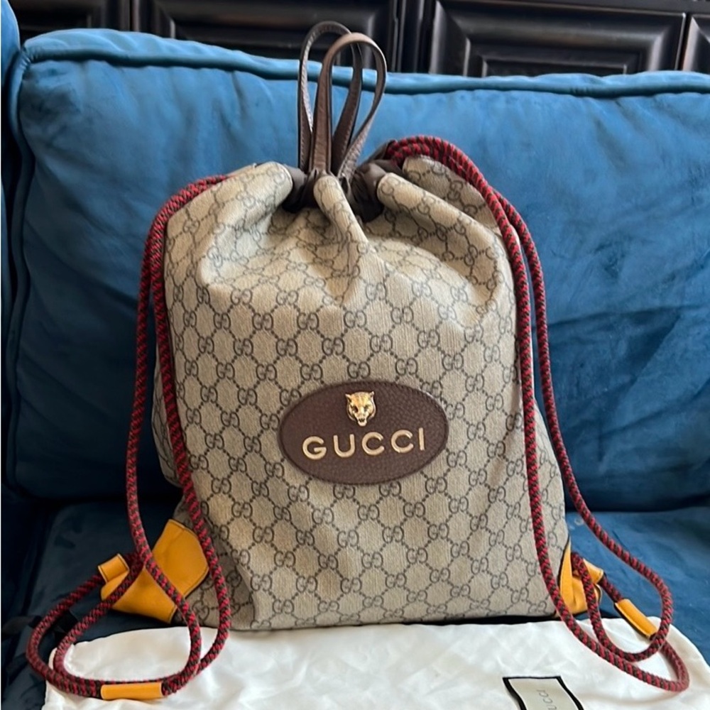Gucci Neo drawstring monogram backpack Authentic